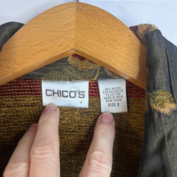 Chicos Brown Floral Tapestry Crinkle Brocade Button Front Blazer Size 2 (MD) - Picture 7 of 9